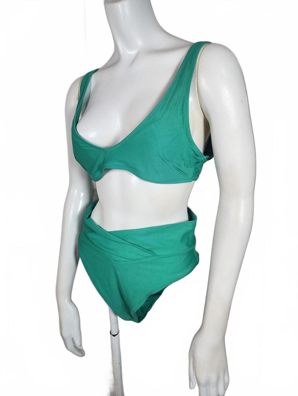 Aerie High Waist Cut Cheeky & Scoop Bikini Set Medium Green